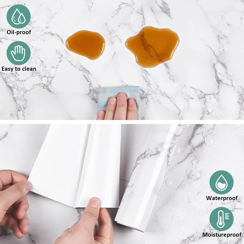 Caltero Marble Contact Paper 15.7"" x 197"" White Grey Marble Wallpaper Peel and Stick Glossy Marble Contact Paper Self Adhesive Contact Paper for Countertop Kitchen Cabinets Bathroom - Image 5